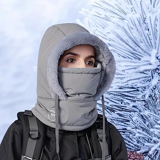 Woman Fleece | Winter Hooded Scarf | Fleece Lined Hooded Mask | Thermal Balaclava for Women and Men | Insulated Face Mask for Winter | Winter Hat | Ski Mask with Hood